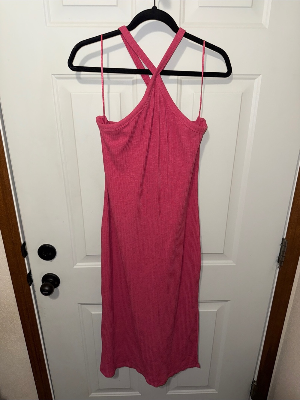Old navy Pink Ribbed Crossback Midi Dress